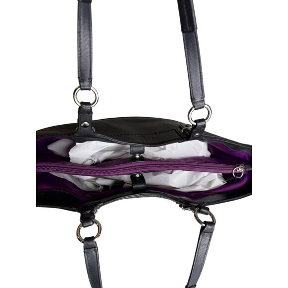 Coach Carly Tote Bag Soft Black Pebbled Leather Tote Purple Interior F16174 - Picture 10 of 15